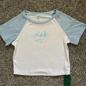 Light Blue & White Short Sleeve Crop Shirt